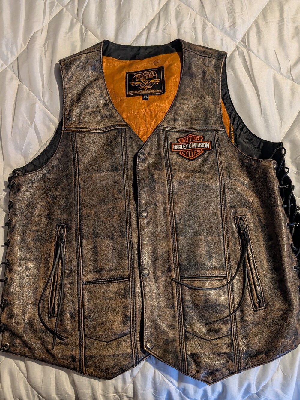 Leather Vest Size 2xl With Harley Davidson Emblems Like New